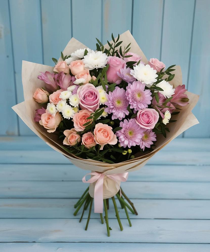 Букет цветов из: Хризантемы, Розы и Альстромерии в Железногорске-Илимском