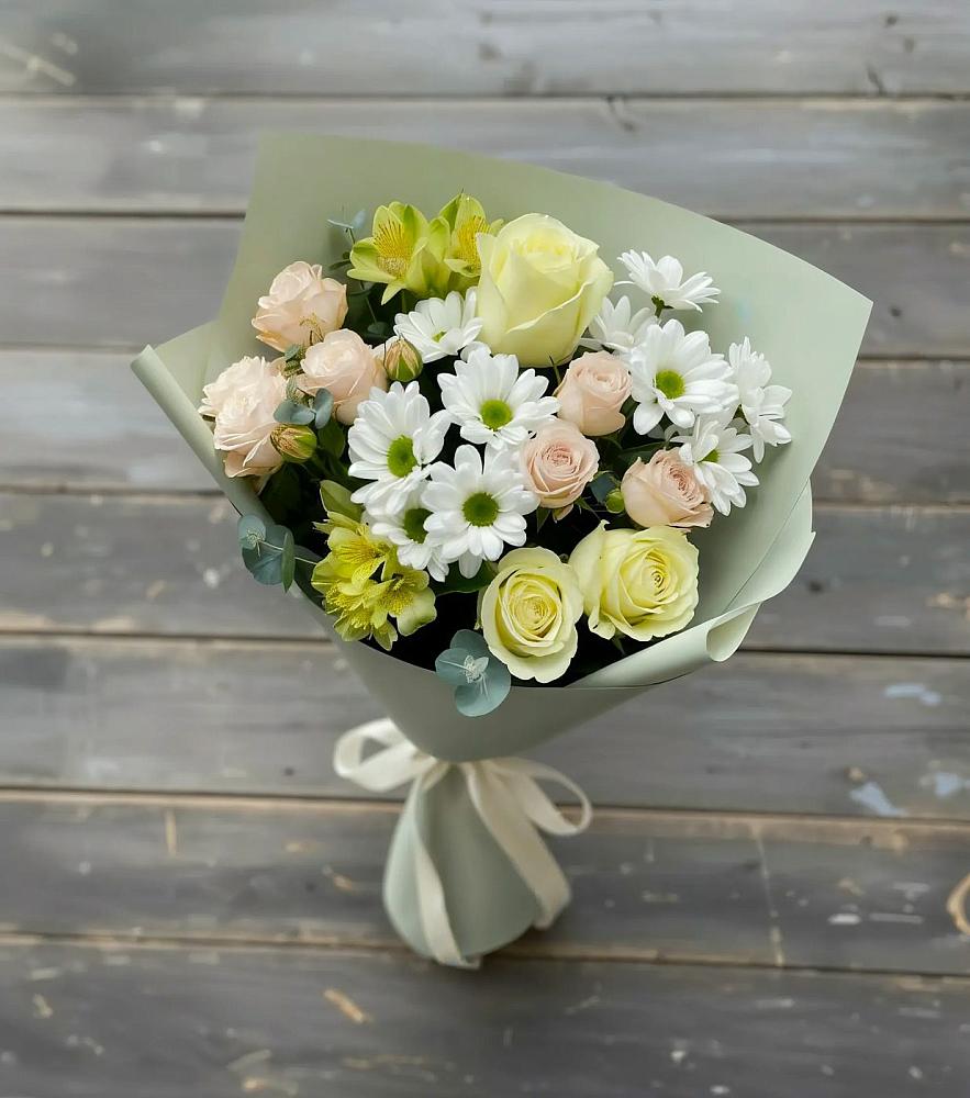 Букет цветов из: Альстромерии, Розы и Хризантемы в Железногорске-Илимском