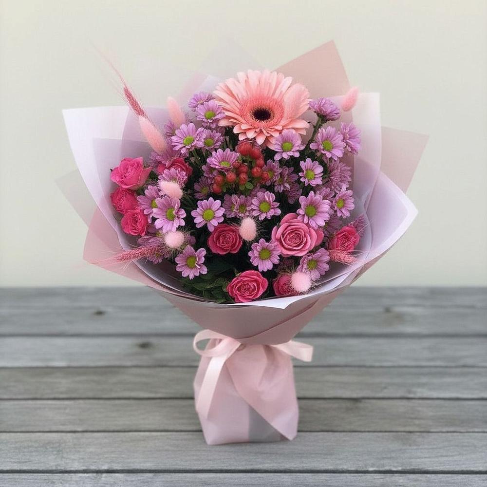 Букет цветов из: Розы, Герберы и Хризантемы в Железногорске-Илимском