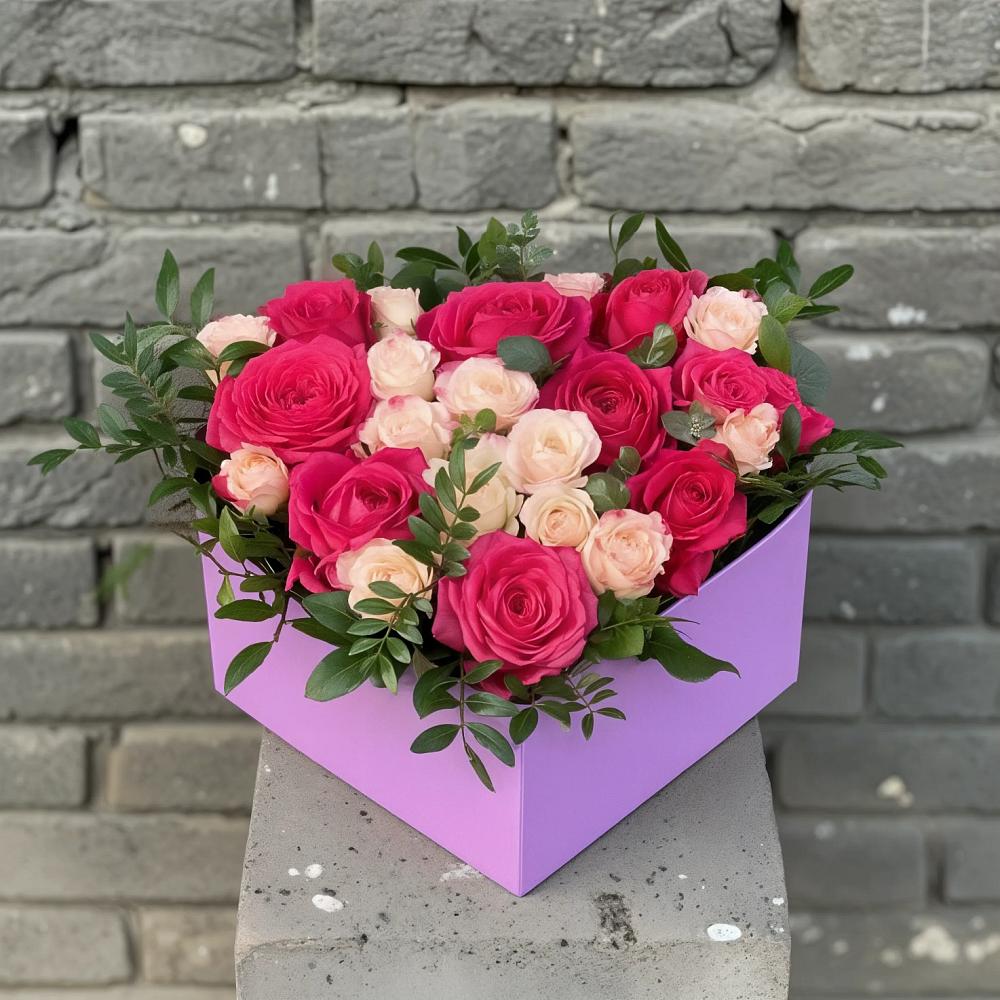 Цветочная композиция из Розы в коробке в Железногорске-Илимском