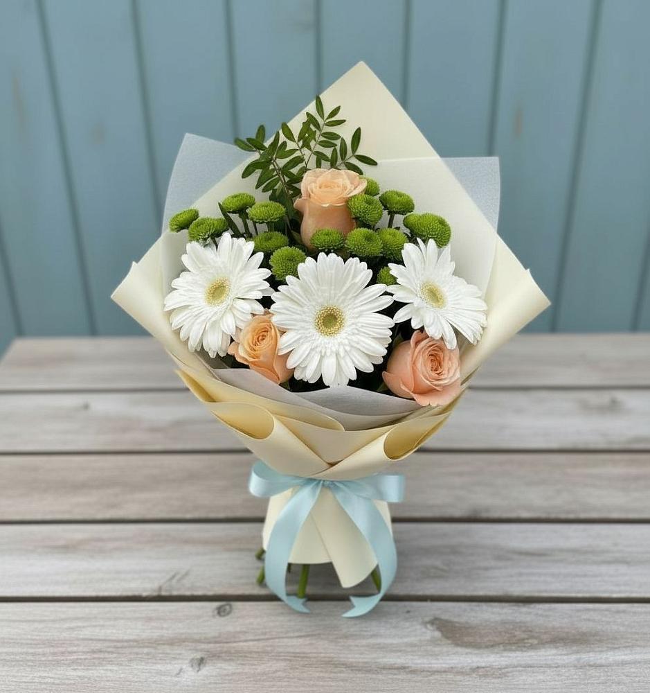 Букет цветов из: Герберы, Розы и Хризантемы в Железногорске-Илимском