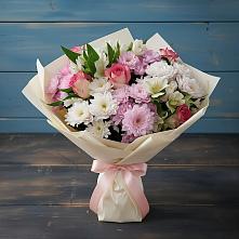 Букет цветов из:  Хризантемы, Альстромерии и Розы в Железногорске-Илимском