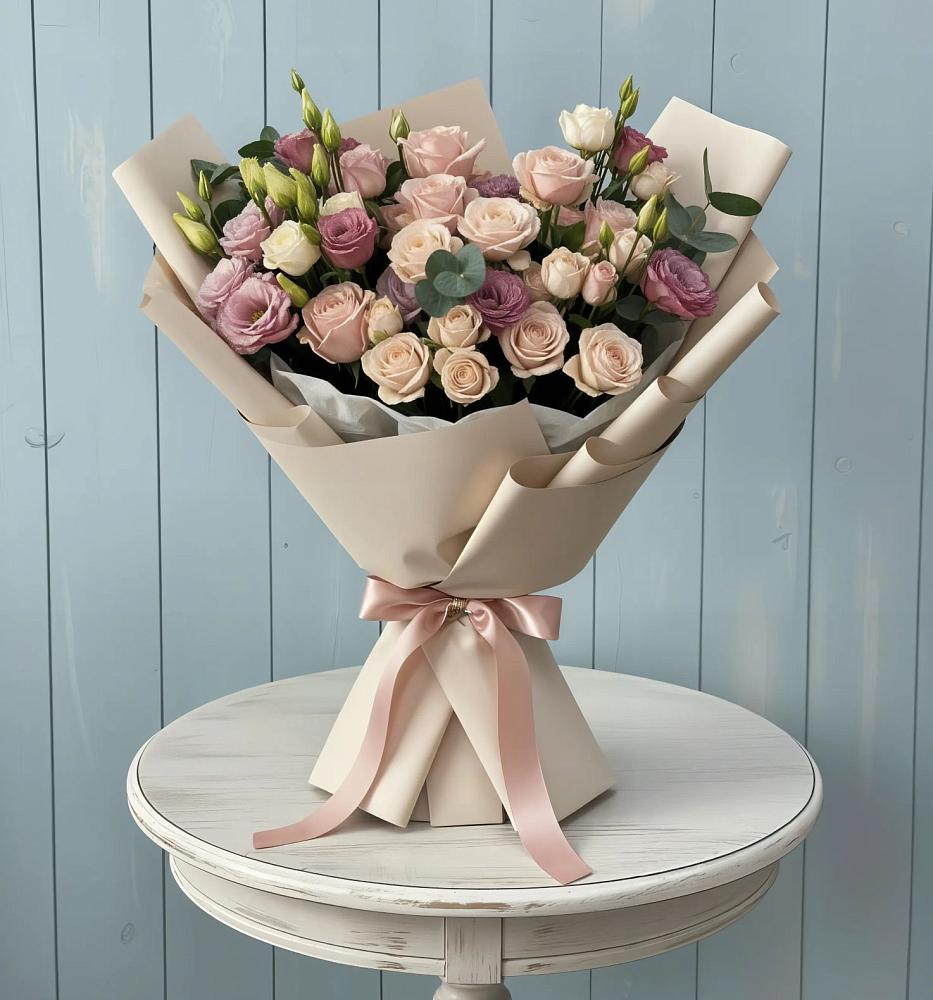 Букет цветов из: Розы и Лизиантусы в Железногорске-Илимском