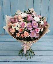 Букет цветов из:  Хризантемы, Розы и Альстромерии в Железногорске-Илимском