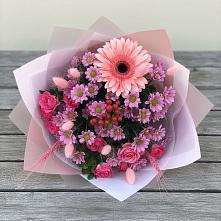 Букет цветов из:  Розы, Герберы и Хризантемы #REPLACE_PRED# Железногорске-Илимском